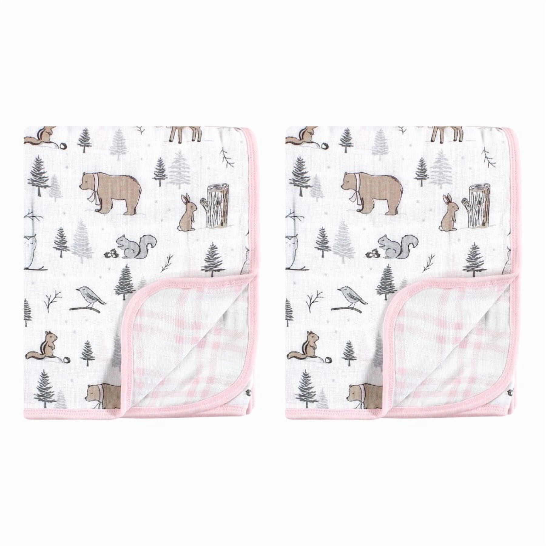 Hudson Baby Infant Girl 2Pc Muslin Tranquility Quilt Blanket, Winter Forest, One Size