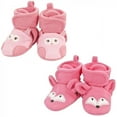 thumbnail image 1 of Hudson Baby Infant Girl Animal Fleece Booties 2-Pack, Pink Owl Fox, 6-12 Months, 1 of 5