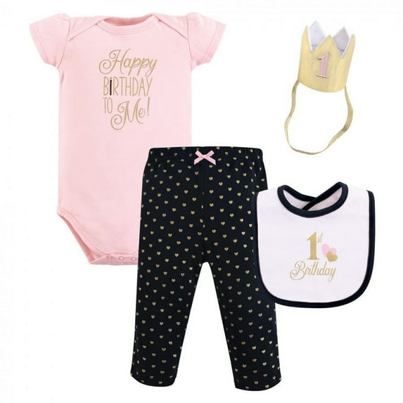 Hudson Baby Infant Girl Birthday Boxed Giftset, Black Pink, 12-18 Months