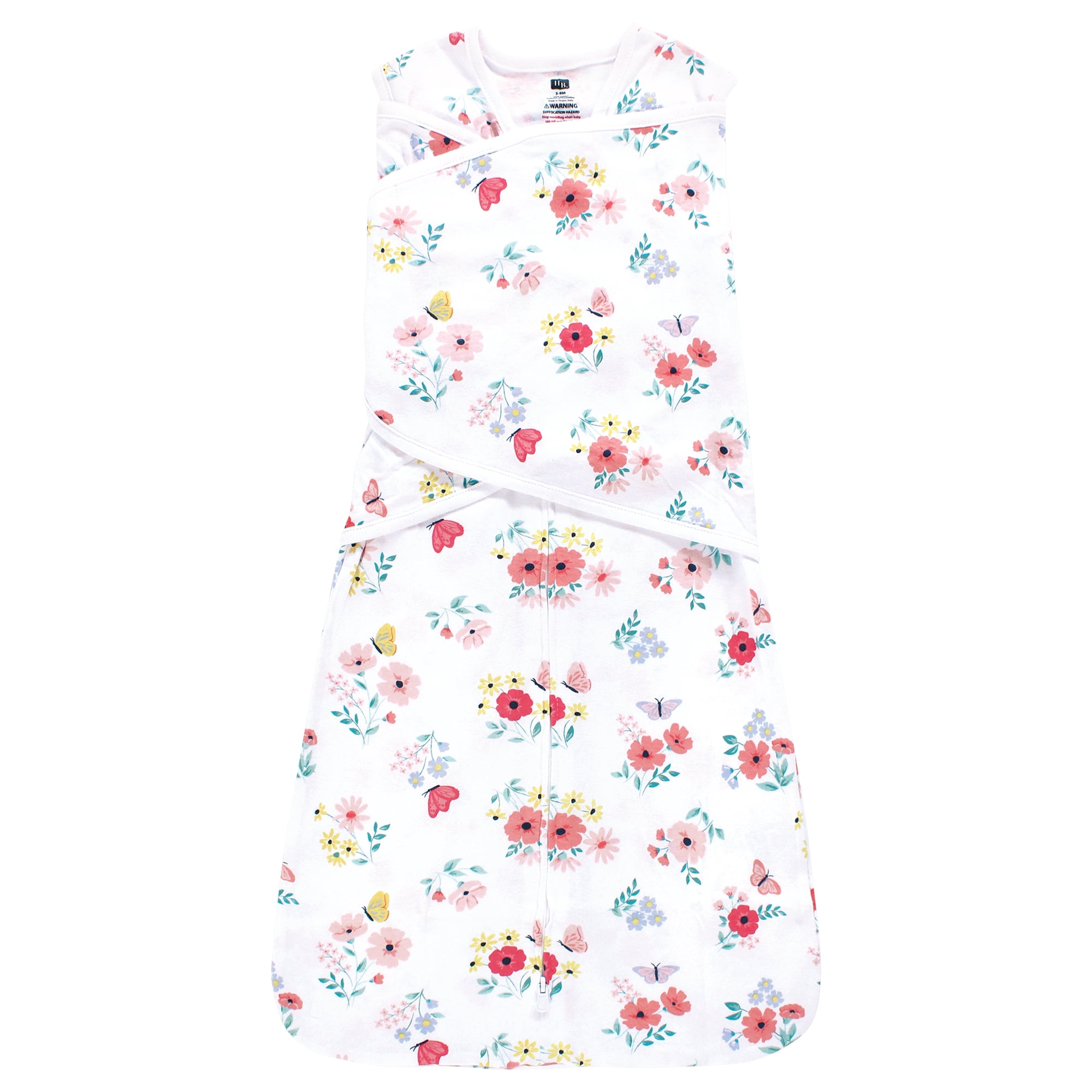 Hudson Baby Infant Girl Convertible Swaddle Sleep Sack, Butterfly Floral, 0-3 Months