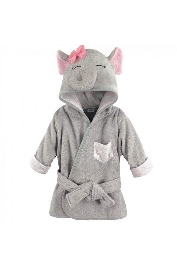 Infant Girl Cotton Animal Face Bathrobe, Pretty Elephant, 0-9 Months