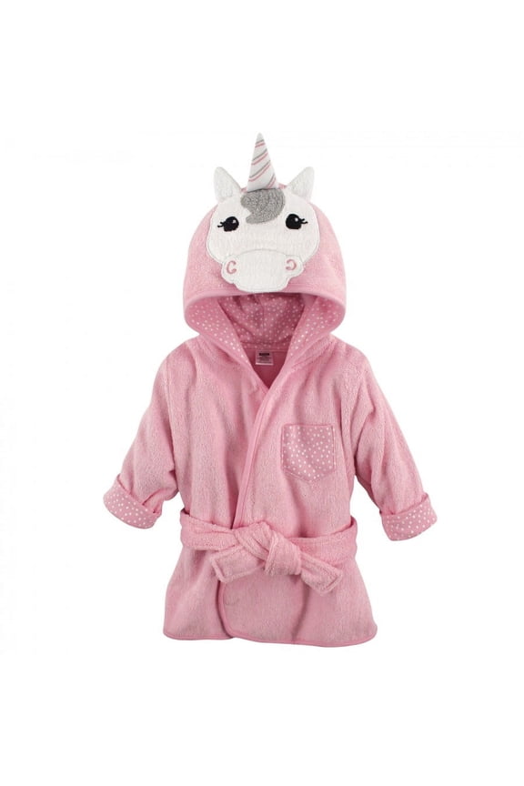 Infant Girl Cotton Animal Face Bathrobe, Unicorn, 0-9 Months