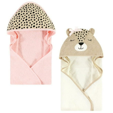 Hudson Baby Infant Girl Cotton Animal Face Hooded Towel, Cheetah, One Size