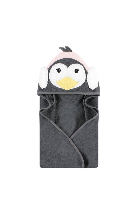 Infant Girl Cotton Animal Face Hooded Towel, Earmuff Penguin, One Size