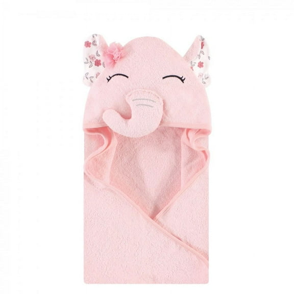 Hudson Baby Infant Girl Cotton Animal Face Hooded Towel, Floral Pretty Elephant, One Size