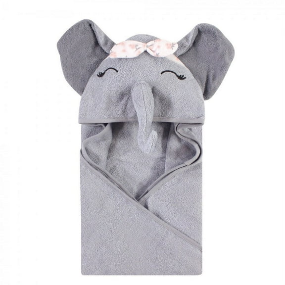 Hudson Baby Infant Girl Cotton Animal Face Hooded Towel, Flower Elephant, One Size