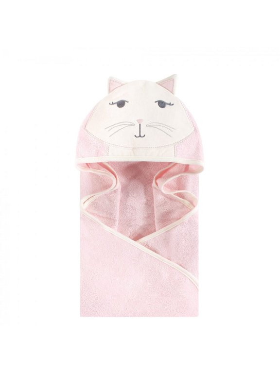 Infant Girl Cotton Animal Face Hooded Towel, Kitty, One Size