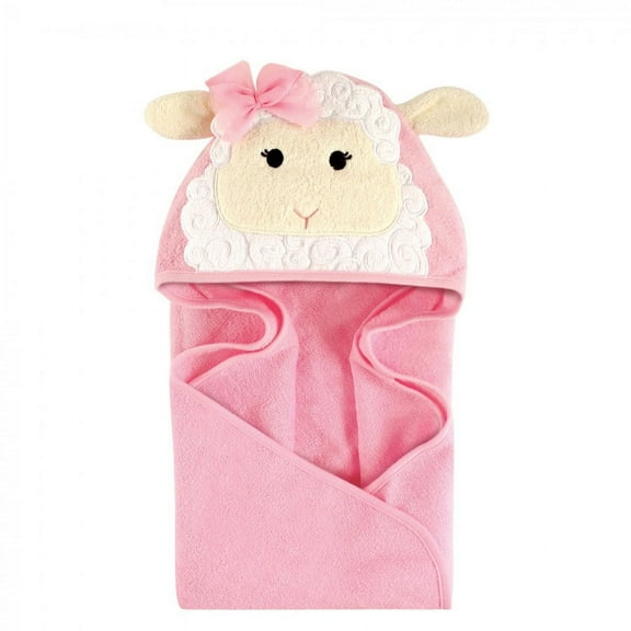 Hudson Baby Infant Girl Cotton Animal Face Hooded Towel, Lamb, One Size