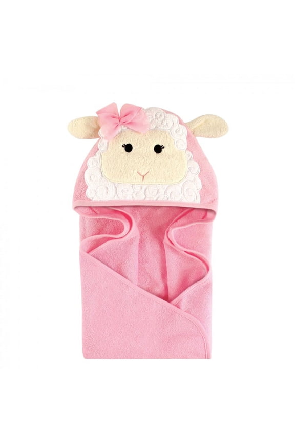 Infant Girl Cotton Animal Face Hooded Towel, Lamb, One Size