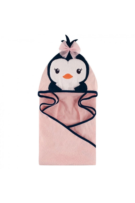 Infant Girl Cotton Animal Face Hooded Towel, Miss Penguin, One Size