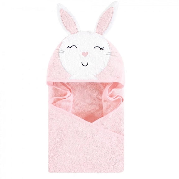 Hudson Baby Infant Girl Cotton Animal Face Hooded Towel, Pink Bunny, One Size