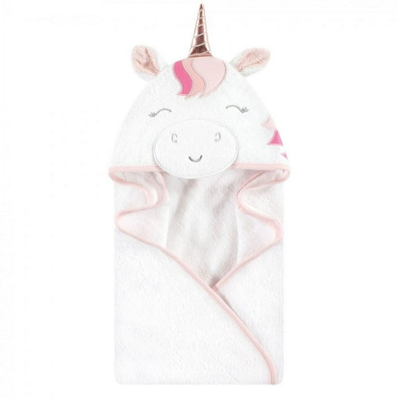 Hudson Baby Infant Girl Cotton Animal Face Hooded Towel, Rose Unicorn, One Size