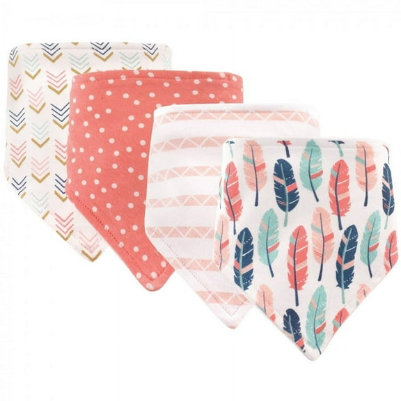 Hudson Baby Infant Girl Cotton Bandana Bibs 4pk, Feather, One Size