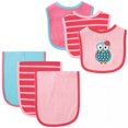 thumbnail image 1 of Hudson Baby Infant Girl Cotton Bib and Burp Cloth Set 6pk, Owl, One Size, 1 of 5
