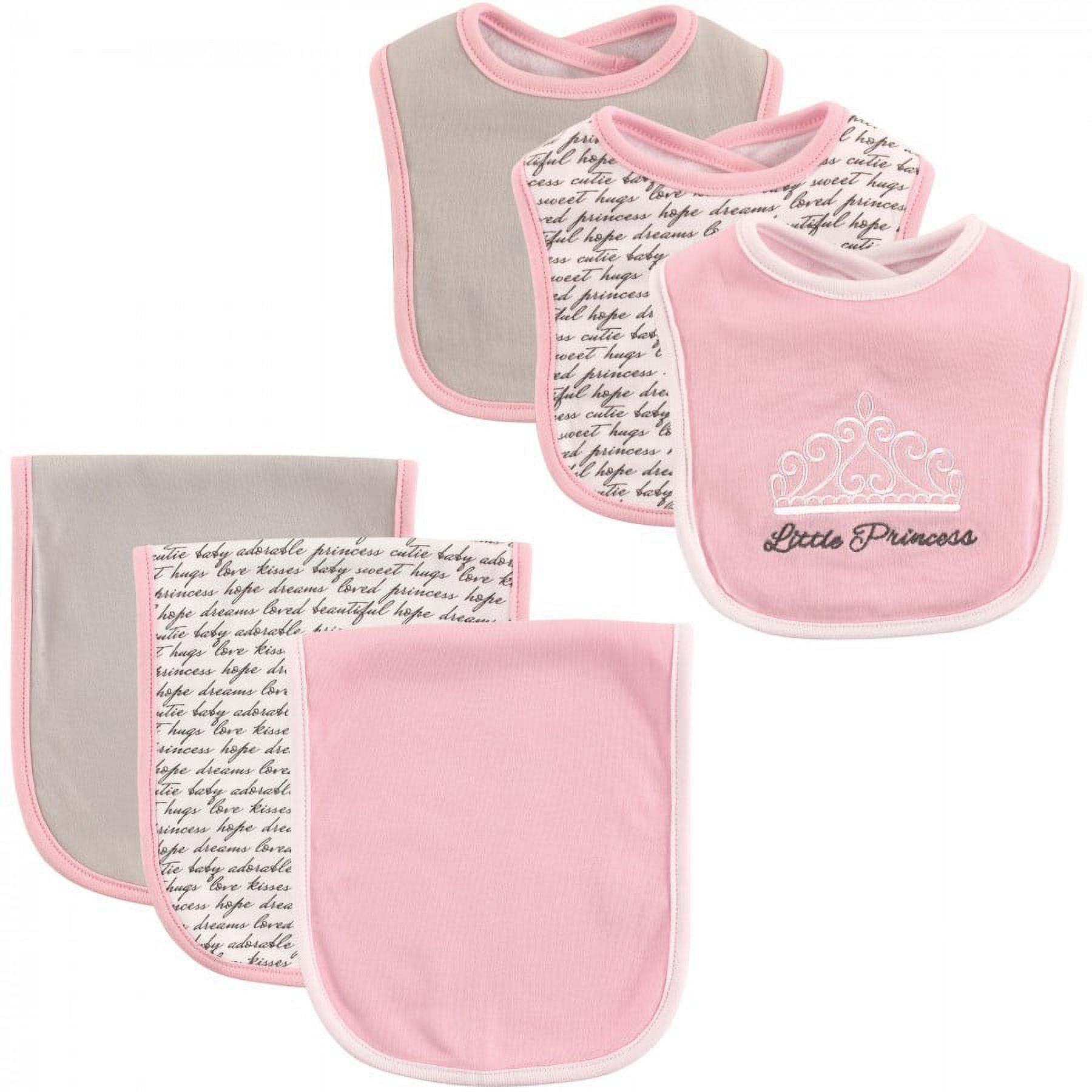 Hudson Baby Infant Girl Cotton Bib and Burp Cloth Set 6pk, Princess, One Size - image 1 of 3