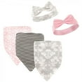 thumbnail image 1 of Hudson Baby Infant Girl Cotton Bib and Headband Set 5pk, Damask, One Size, 1 of 7