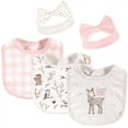 thumbnail image 1 of Hudson Baby Infant Girl Cotton Bib and Headband Set 5pk, Enchanted Forest, One Size, 1 of 2