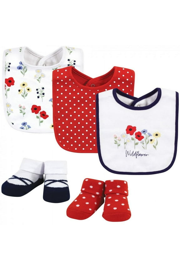Infant Girl Cotton Bib and Sock Set, Wildflower, One Size
