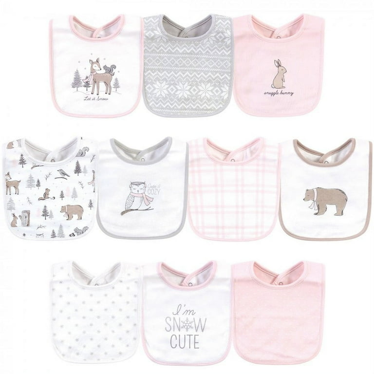 Hudson Baby Infant Girl Cotton Bibs 10pk, Winter Forest, One Hudson Baby Infant Girl Cotton Bibs 10pk, Winter Forest, One