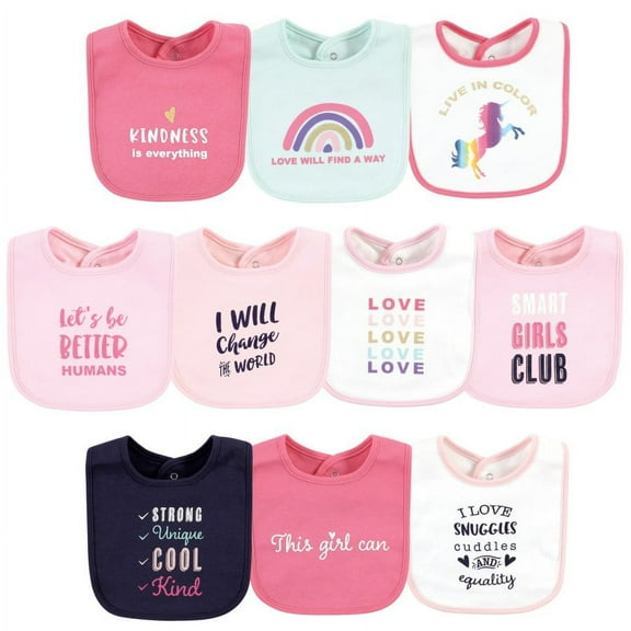 Hudson Baby Infant Girl Cotton Bibs, Empowerment, One Size
