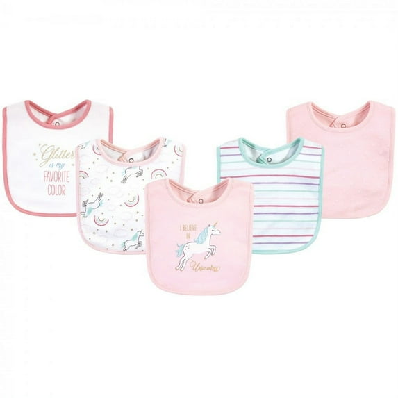 Hudson Baby Infant Girl Cotton Bibs, Glitter Unicorn, One Size