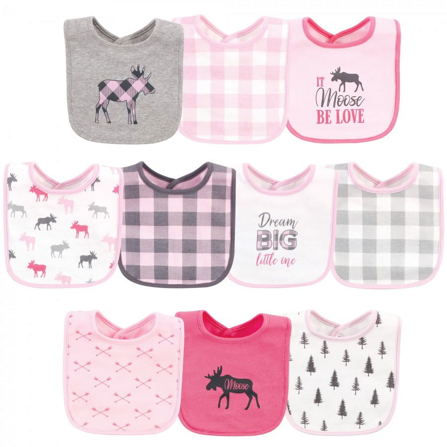 Hudson Baby Infant Girl Cotton Bibs 10pk, Winter Forest, One