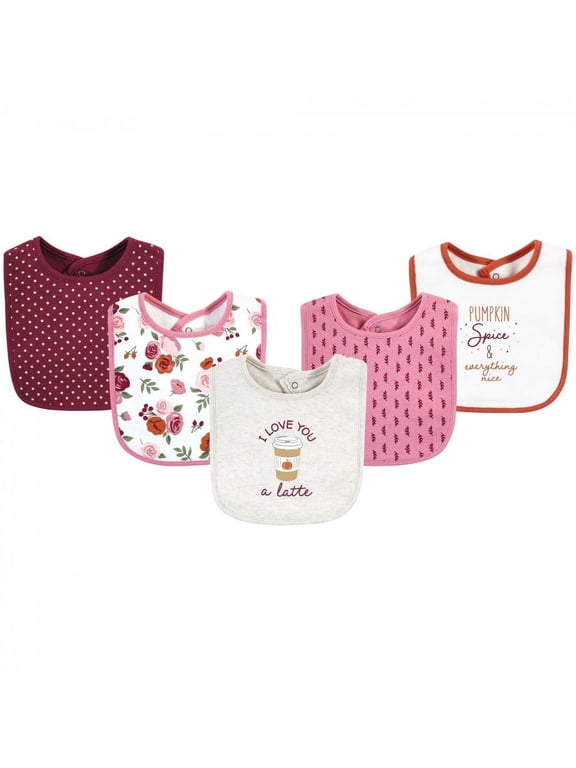 Infant Girl Cotton Bibs, Pumpkin Spice, One Size