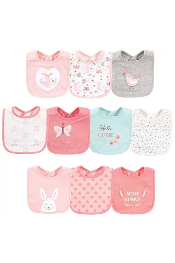 Infant Girl Cotton Bibs, Sweet Bunny, One Size