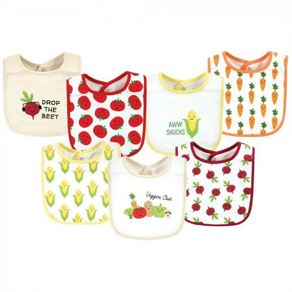 Hudson Baby Infant Girl Cotton Bibs, Veggies, One Size