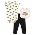 thumbnail image 1 of Hudson Baby Infant Girl Cotton Bodysuit, Pant and Bib Set, Leopard Hearts, 6-9 Months, 1 of 5