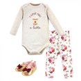 thumbnail image 1 of Hudson Baby Infant Girl Cotton Bodysuit, Pant and Shoe 3pc Set, Fall Latte, 6-9 Months, 1 of 1