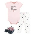 thumbnail image 1 of Hudson Baby Infant Girl Cotton Bodysuit, Pant and Shoe Set, Girl Mommy Pink Navy, 6-9 Months, 1 of 5