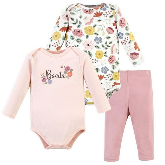 Hudson Baby Infant Girl Cotton Bodysuit and Pant Set, Bonita Long Sleeve, 18-24 Months