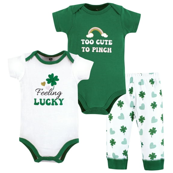 Hudson Baby Infant Girl Cotton Bodysuit and Pant Set, Feeling Lucky, 12-18 Months