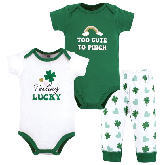 Hudson Baby Infant Girl Cotton Bodysuit and Pant Set, Feeling Lucky, 3-6 Months