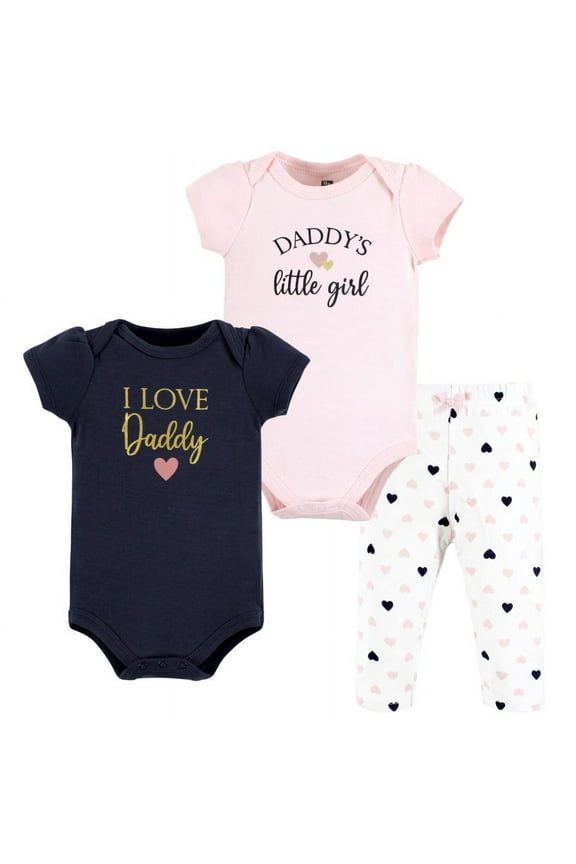 Infant Girl Cotton Bodysuit and Pant Set, Girl Daddy Pink Navy, Newborn