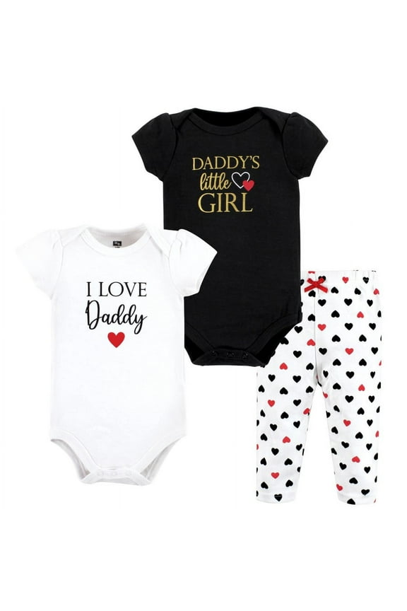 Infant Girl Cotton Bodysuit and Pant Set, Girl Daddy Red Black, 9-12 Months
