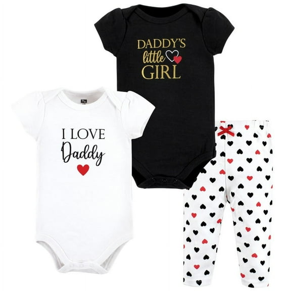 Hudson Baby Infant Girl Cotton Bodysuit and Pant Set, Girl Daddy Red Black, Preemie