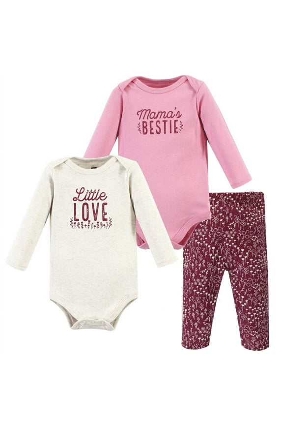 Infant Girl Cotton Bodysuit and Pant Set, Little Love Flowers Long Sleeve, 0-3 Months