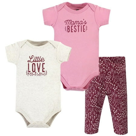 Hudson Baby Infant Girl Cotton Bodysuit and Pant Set, Little Love Flowers Short Sleeve, Preemie