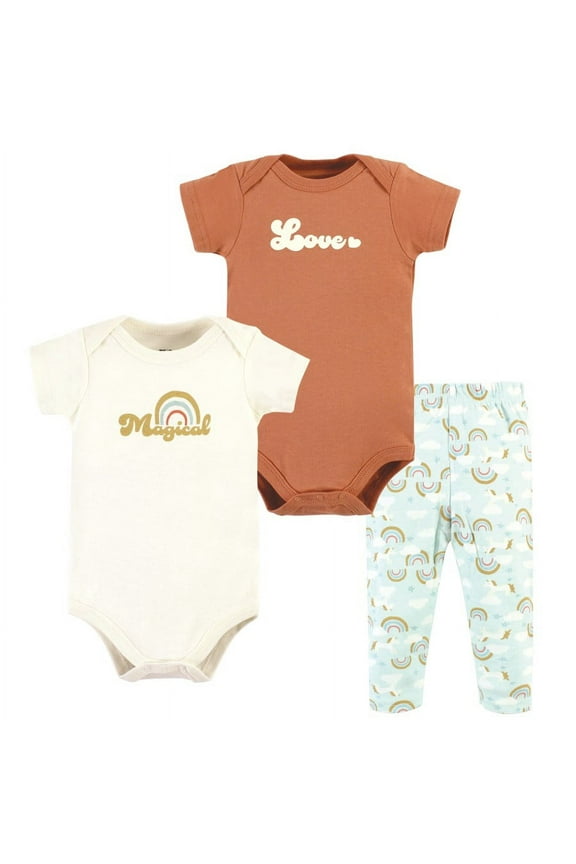 Infant Girl Cotton Bodysuit and Pant Set, Magical Rainbow Short Sleeve, Preemie
