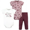 thumbnail image 1 of Hudson Baby Infant Girl Cotton Bodysuit and Pant Set, Plum Wildflower Short Sleeve, 18-24 Months, 1 of 5