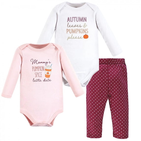 Hudson Baby Infant Girl Cotton Bodysuit and Pant Set, Pumpkin Spice Date, 9-12 Months