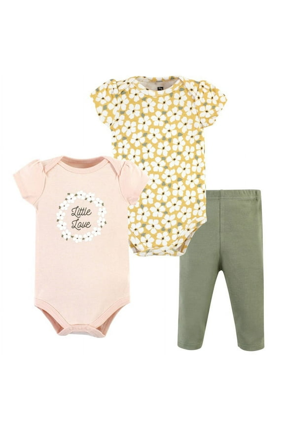 Infant Girl Cotton Bodysuit and Pant Set, Sage Floral Wreath, 6-9 Months