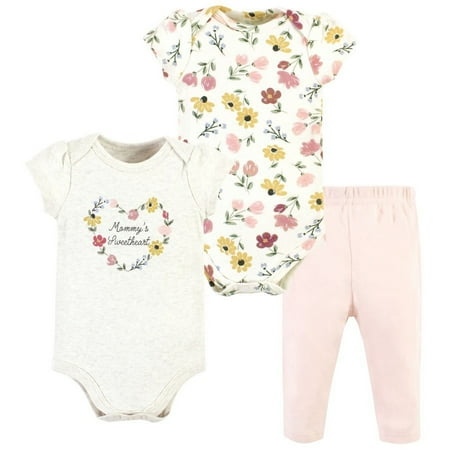 Hudson Baby Infant Girl Cotton Bodysuit and Pant Set, Soft Painted Floral Short-Sleeve, Preemie