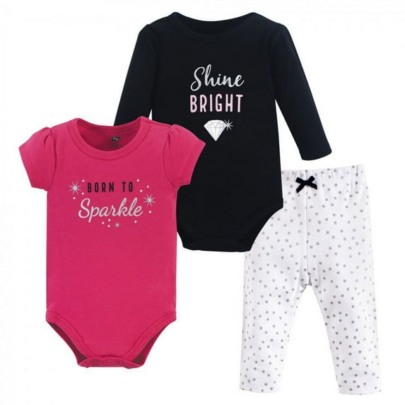 Hudson Baby Infant Girl Cotton Bodysuit and Pant Set, Sparkle, 0-3 Months