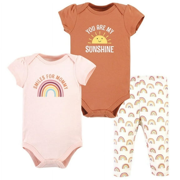 Hudson Baby Infant Girl Cotton Bodysuit and Pant Set, Sunshine Rainbows Short-Sleeve, Preemie
