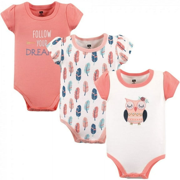 Hudson Baby Infant Girl Cotton Bodysuits 3pk, Boho Owl, 6-9 Months