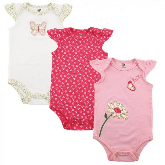 Hudson Baby Infant Girl Cotton Bodysuits 3pk, Butterfly, 9-12 Months
