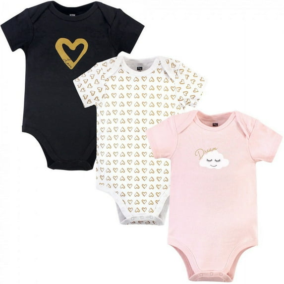 Hudson Baby Infant Girl Cotton Bodysuits 3pk, Dream Love, 3-6 Months